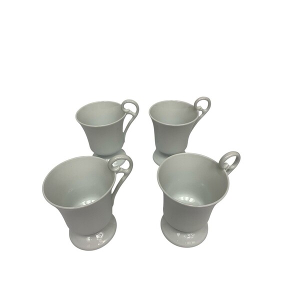 Limoges Footed White Porcelain Mugs Cups Scrolled Handles Set Of 4 France - Picture 1 of 7